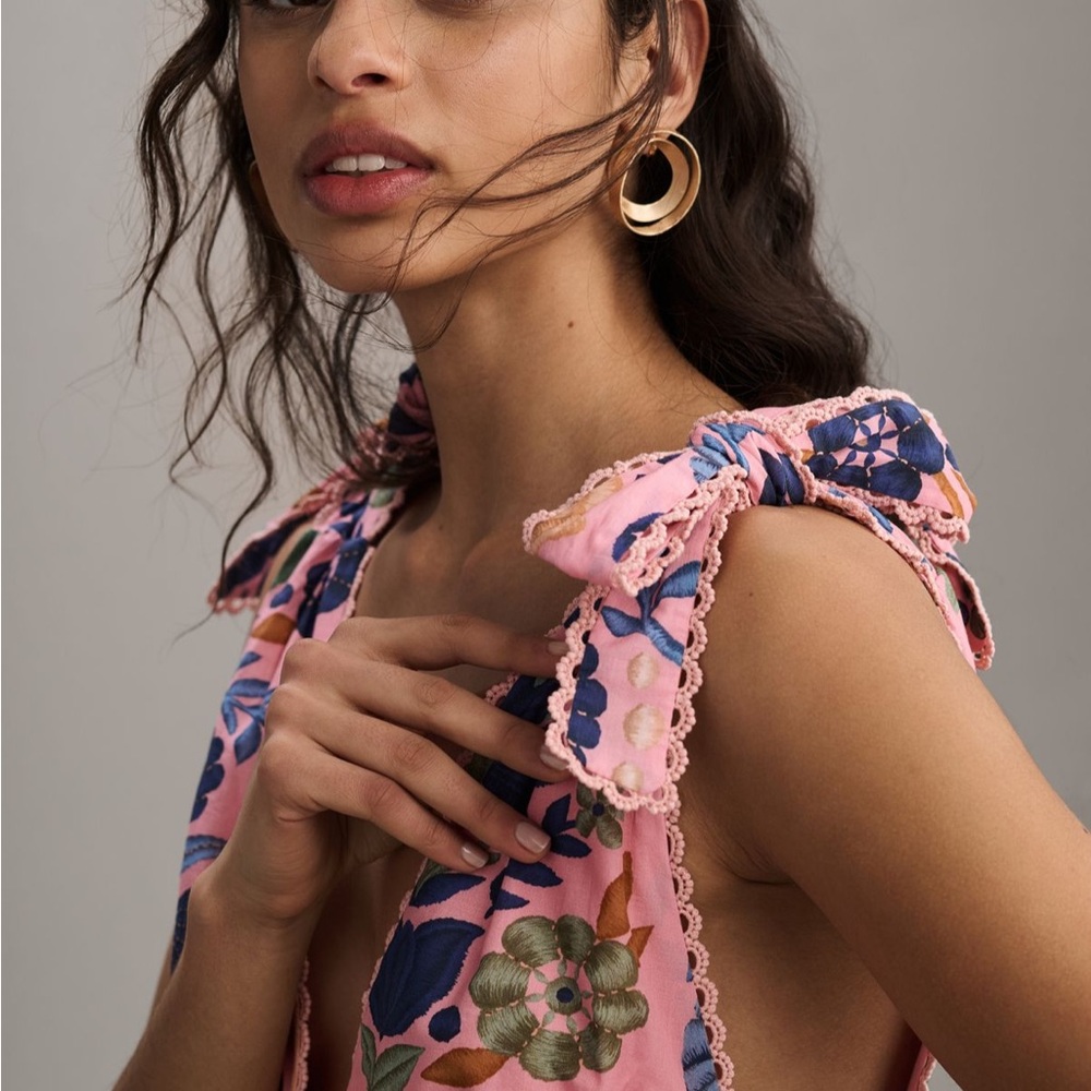 FARM Rio Pink Tiered Floral Maxi Dress with Blue and Green Accents - Picture 3 of 3
